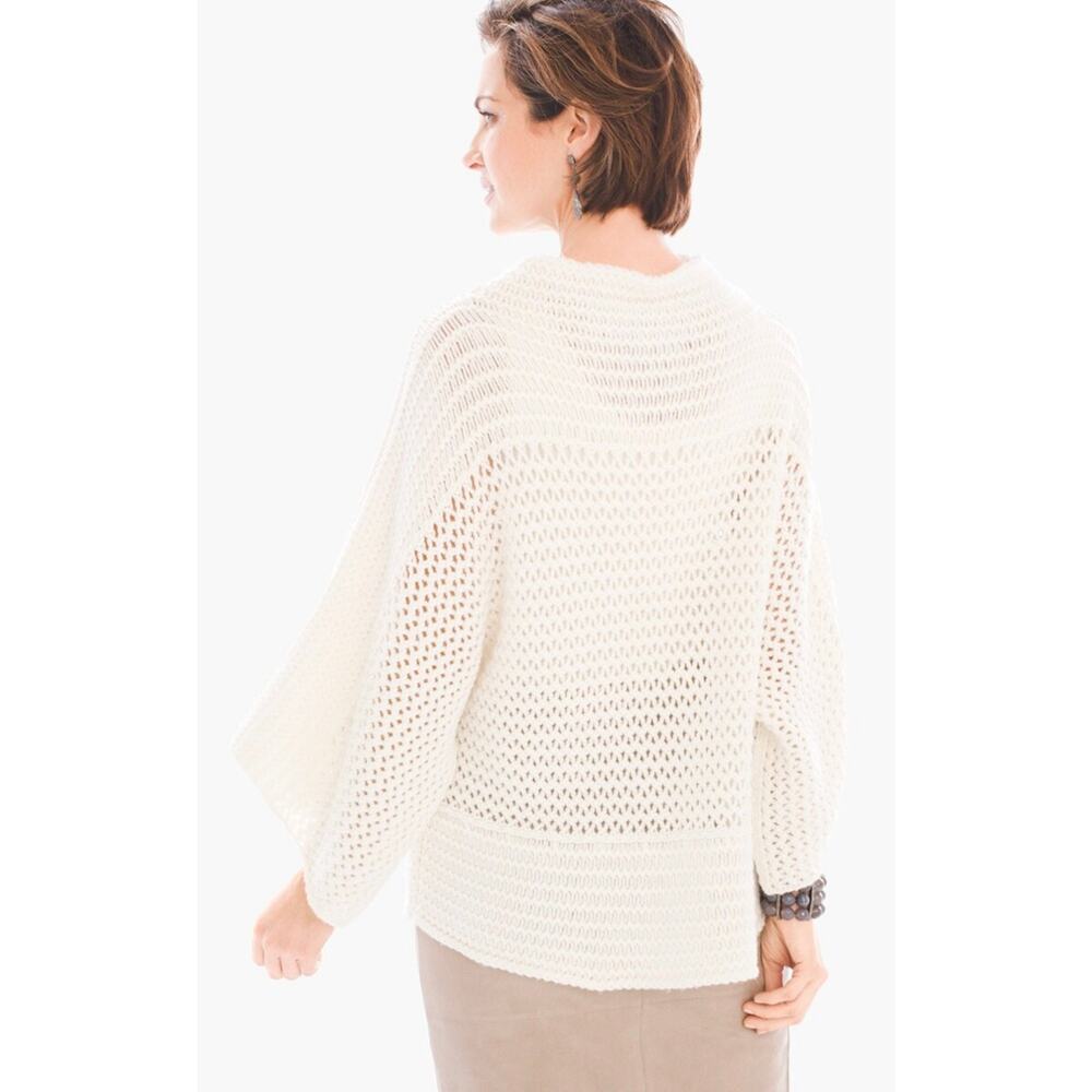 Black Label by Chico’s Womens L/XL  Ivory Open Weave Boxy Knit Top Dolman Sleeve - Picture 10 of 12